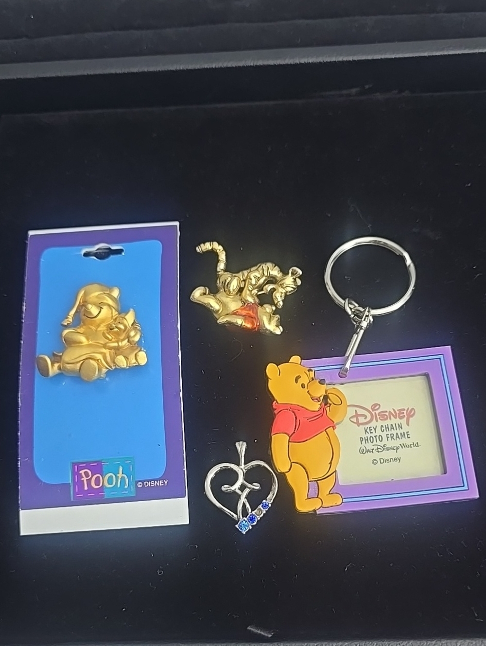 Disney Winnie the Pooh Keychain Photo Frame with Gold Charms - Yellow & Gold
